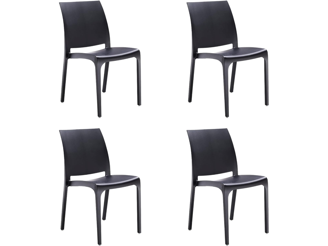 Silla apilable de resina fabricada en Italia diseño para interior y exterior SOFIA Negro 4 piezas DIVINA HOME