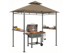 Cenador de jardín con barbacoa, 245x146x255cm, techo doble, estantes laterales, marrón.