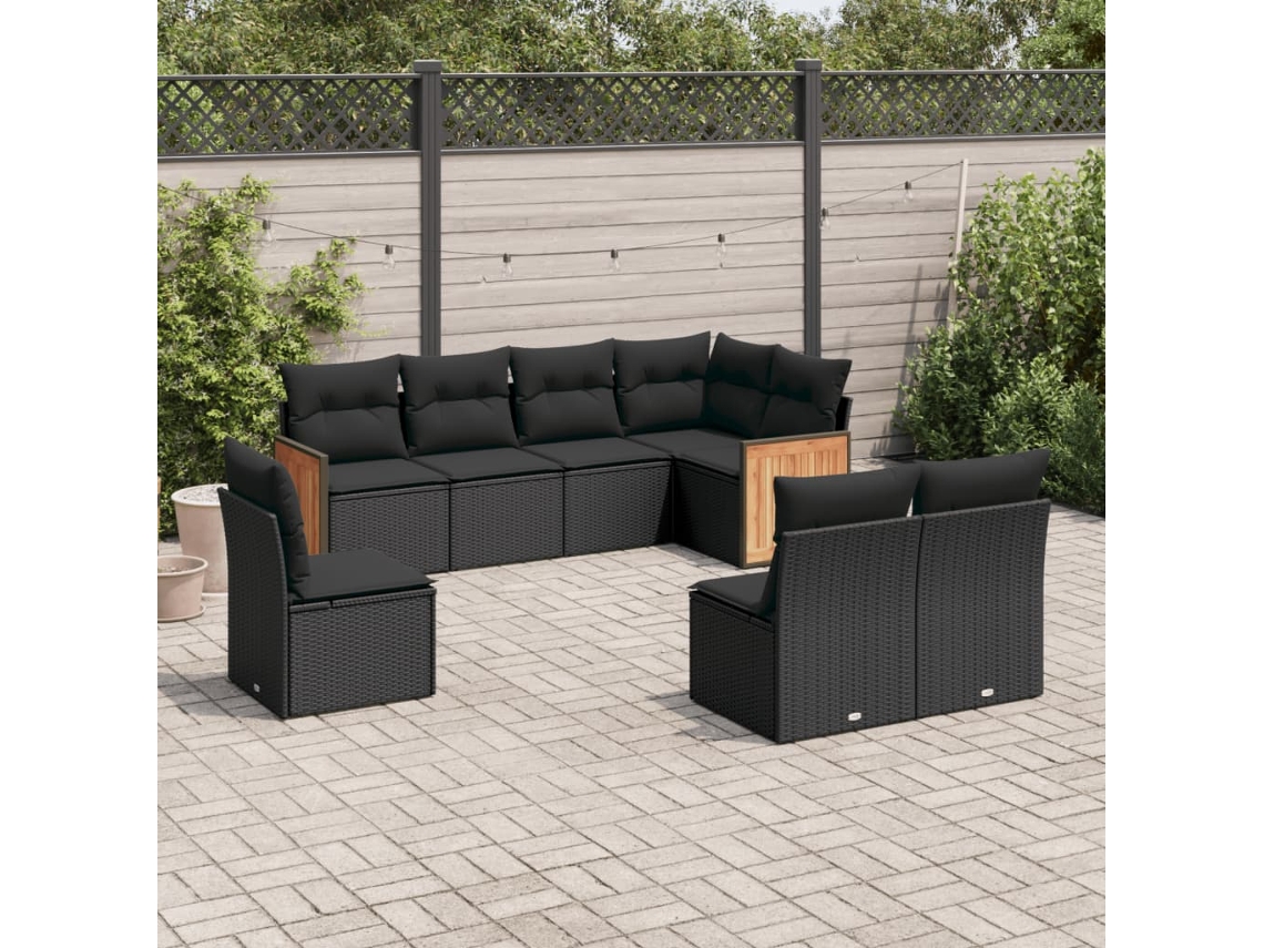 Conjunto de sofá de jardín de 8 piezas con cojines en mimbre sintético negro de DKD Home Decor