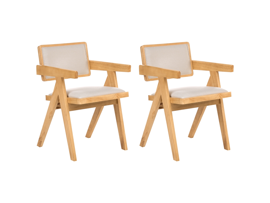 Sillas Retro con Reposabrazos Beliani Carmody de Madera de Caucho Marrón 50x54x80