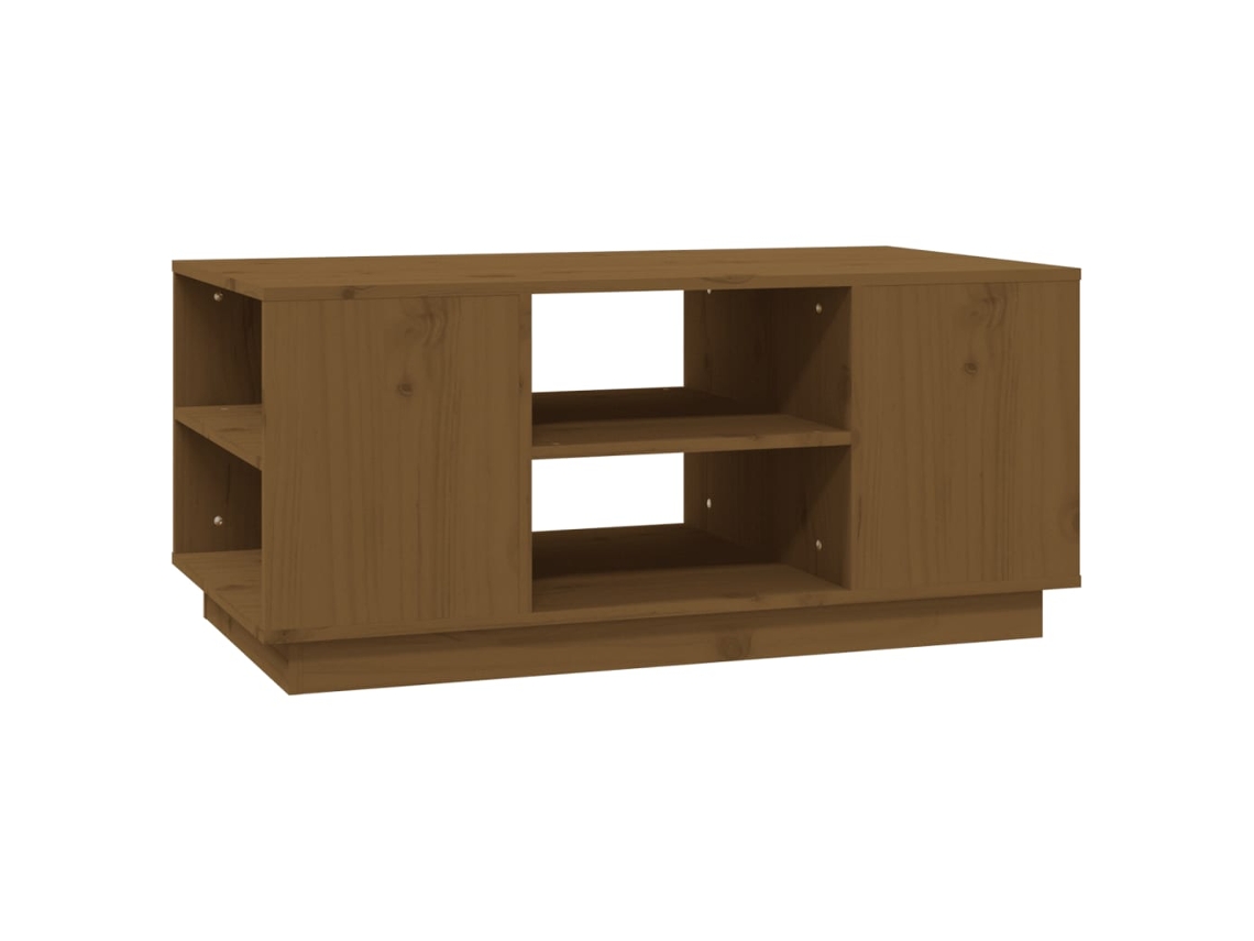 Mesa De Centro Con Estantes Diseño Moderno 90 X 49 X 40,5 Cm Madera Maciza De Pino Marrón Dec039505
