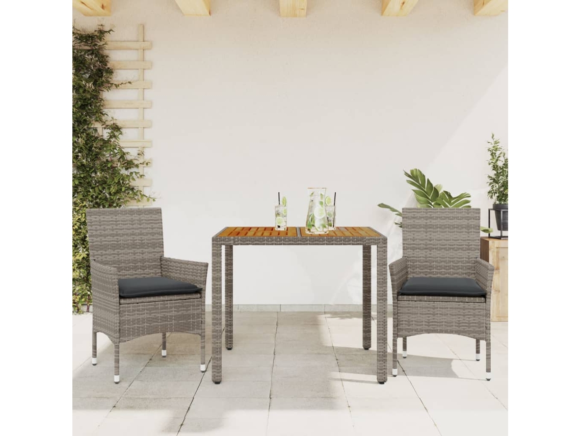 Pcs Conjunto Jantar Jardim C/ Almofadões Vime Pe/acácia Cinza Dkd Home Decor