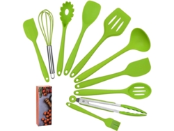 Juego de utensilios de cocina de silicona Linjou 2026, 10 piezas, resistentes al calor, antiadherentes, color verde.