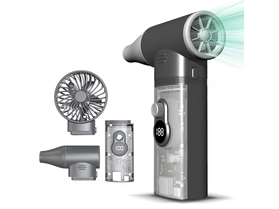 Plumero de aire eléctrico en 1, fuente de alimentación móvil de 28 W con 6 luces LED, ventilador doble magnético de 100 000 Rpm, plumero de aire comprimido