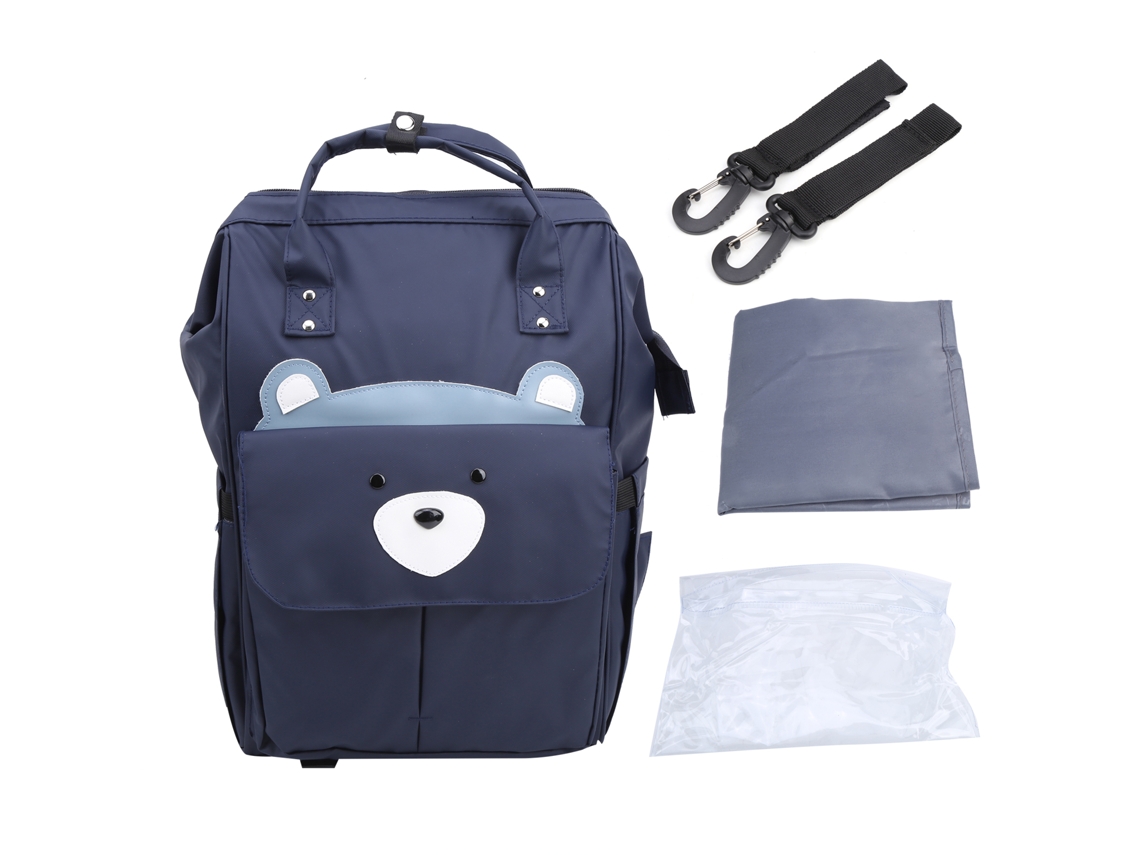 Mochila Multifuncional Para Mamá Con Correa, Gran Capacidad, Diseño De Osito De Peluche, Azul Marino.