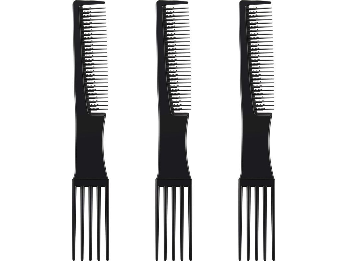 Peine De 3 Piezas Con Dientes Anchos Y Doble Punta, De Plástico Negro, Para Peinar El Cabello.
