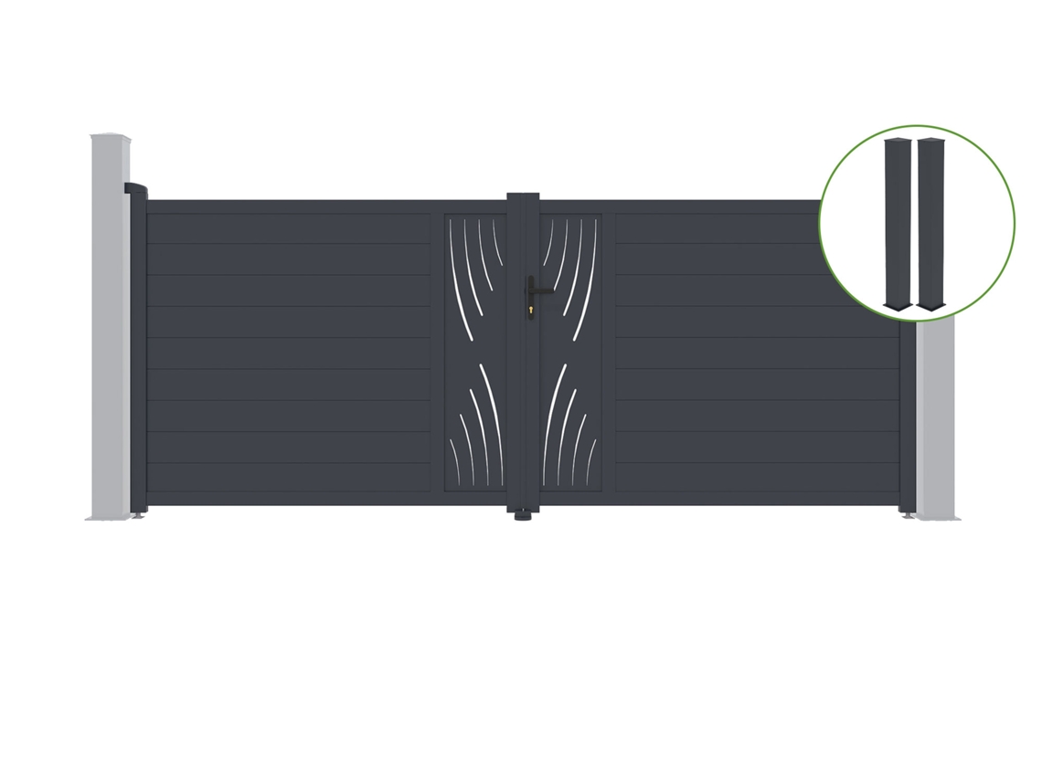 Puerta abatible 4m VELETA Al.160cm aluminio gris 2 postes 20x20cm Al.190cm CASANOOV