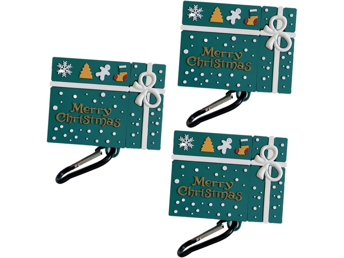 Estuche Para Auriculares Inalámbricos Con Diseño Navideño De 3 Piezas Con Mosquetón, Resistente A Arañazos Y Golpes, Ligero Y