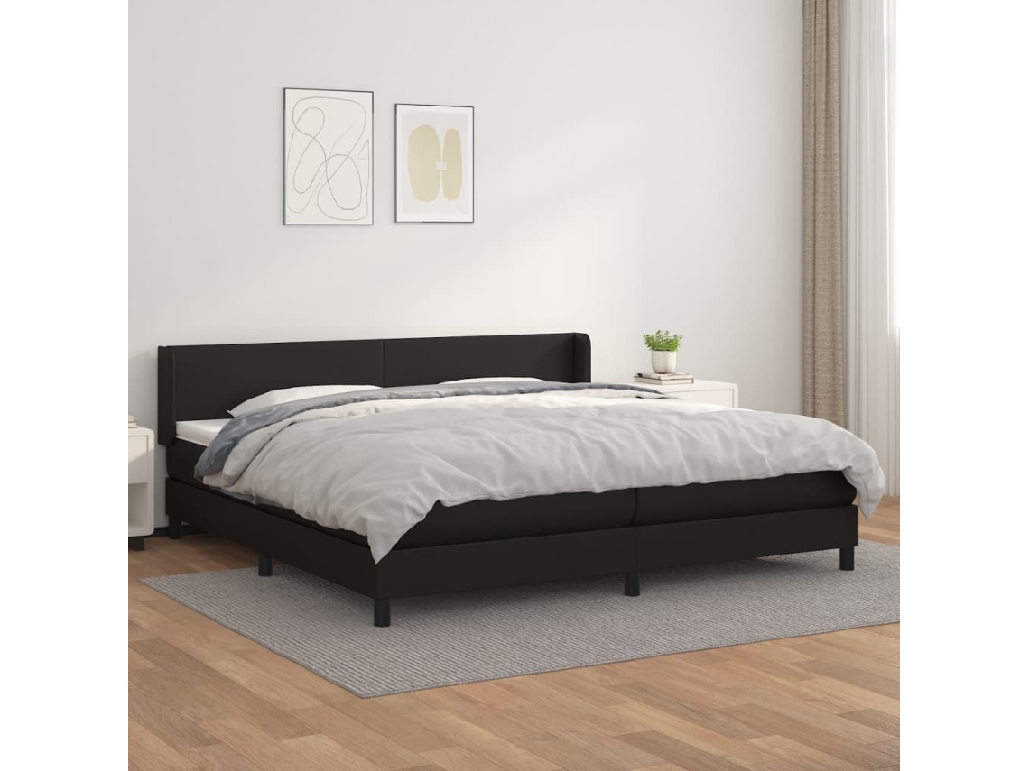 Cama Box Spring Con Colchón Cuero Sintético Negro 200x200 Cm