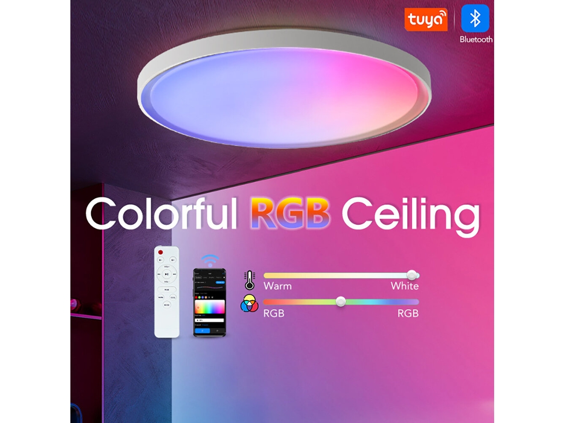Lámpara de techo inteligente LED RGB Elfeland de 37 cm, 62 W a 65 W, moderna y sencilla, para dormitorio y sala de estar, 220 V a 240 V, compatible con Bluetooth Tuya Smart.