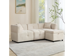 Sofá L 3 Plazas Almacenaje Chaise Longue Reposapiés Extraíble Cojines