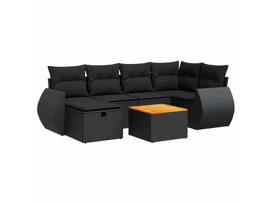 Conjunto 7 De Sofá De Jardín VIDAXL Negro Poli Ratán(55 x 55 x 37 cm)