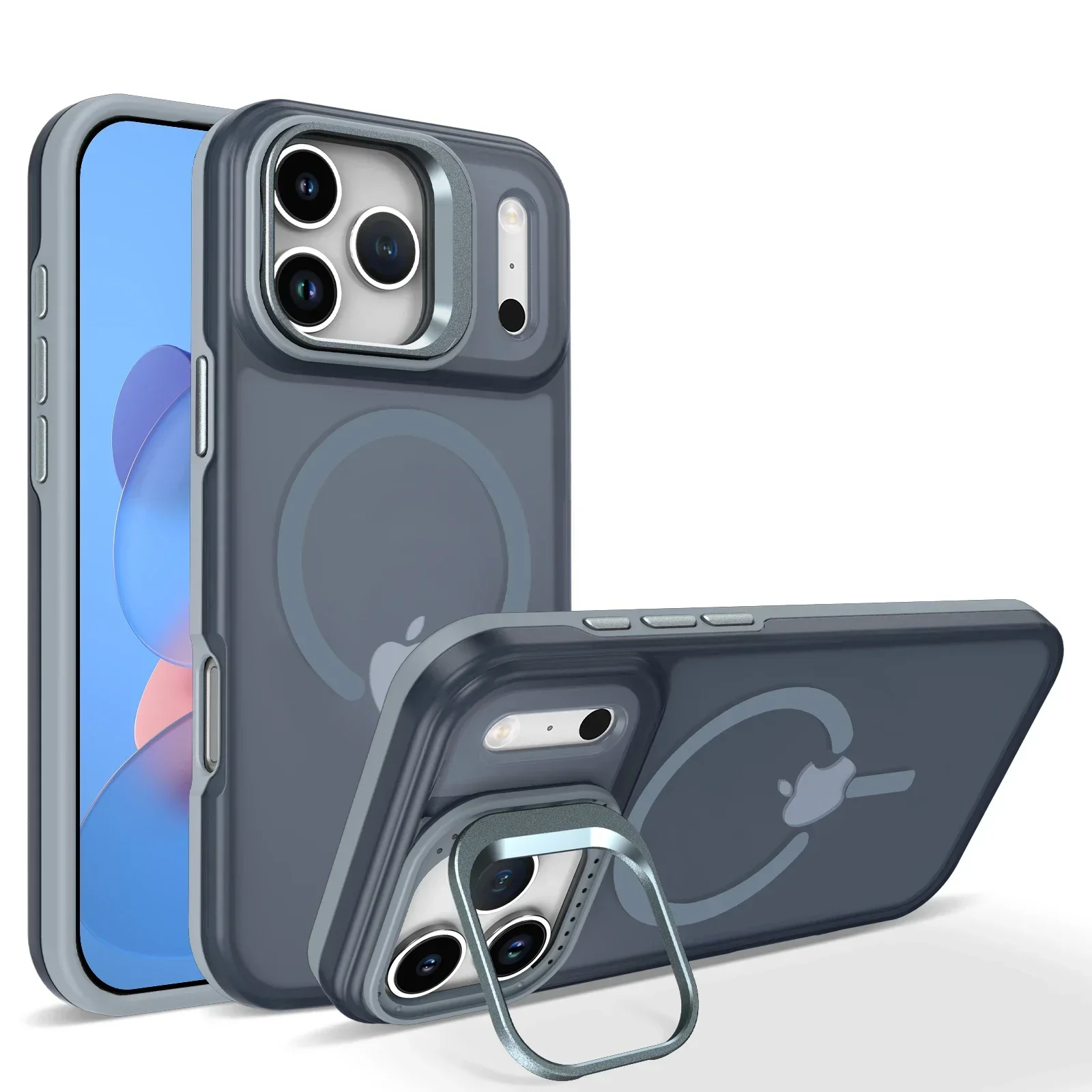 (iphone 17 Pro Max, Gris) Funda Magnética Transparente A Prueba De Golpes Con Soporte, Compatible Con Carga Inalámbrica Magsafe, Compatible Con Iphone