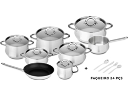 Batería de Cocina SILAMPOS Sagres (8 Piezas + Cubertería de 24 Piezas)