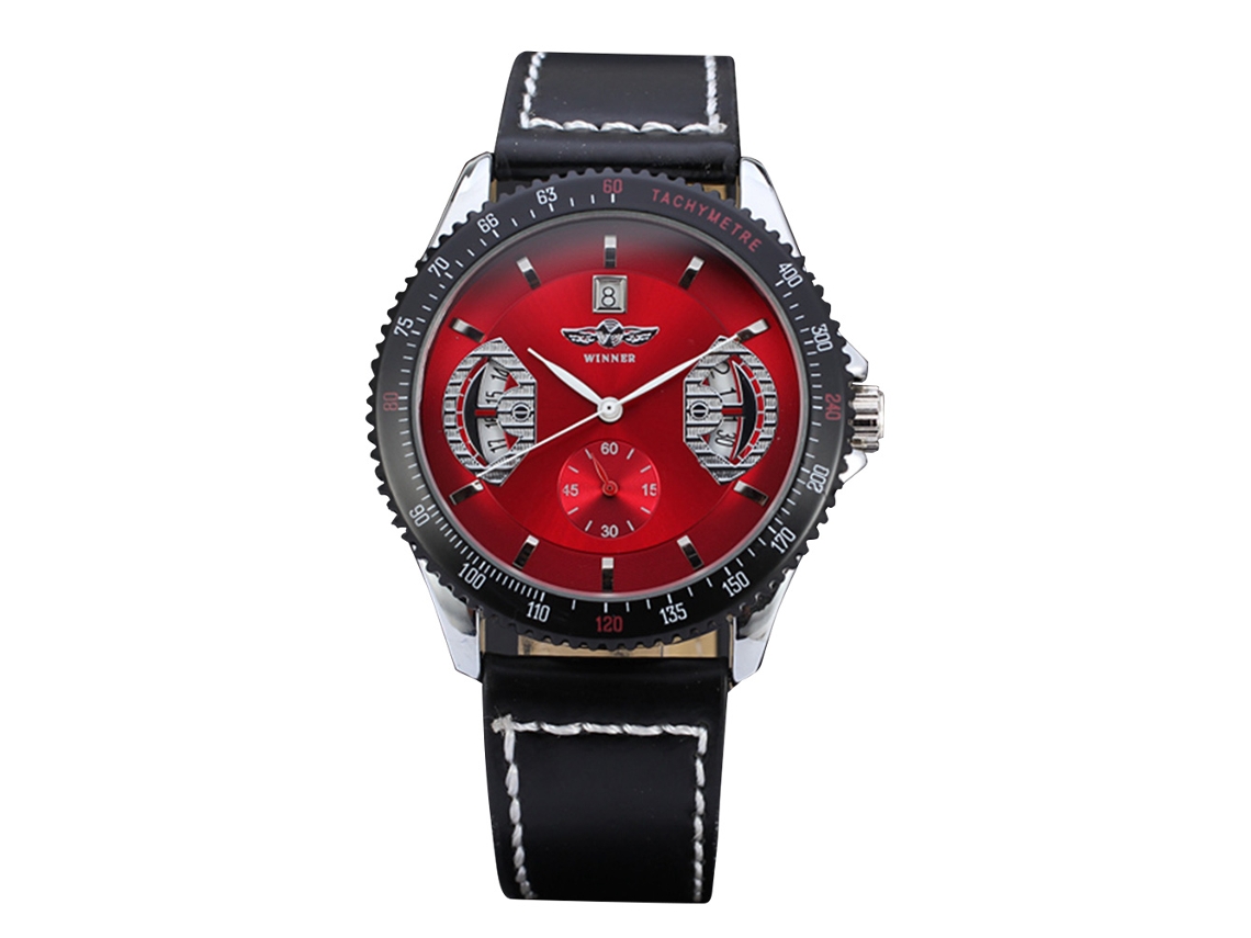 Reloj Mecánico Automático Para Hombre, Resistente Al Agua Hasta 30 M, Winner, Rojo.