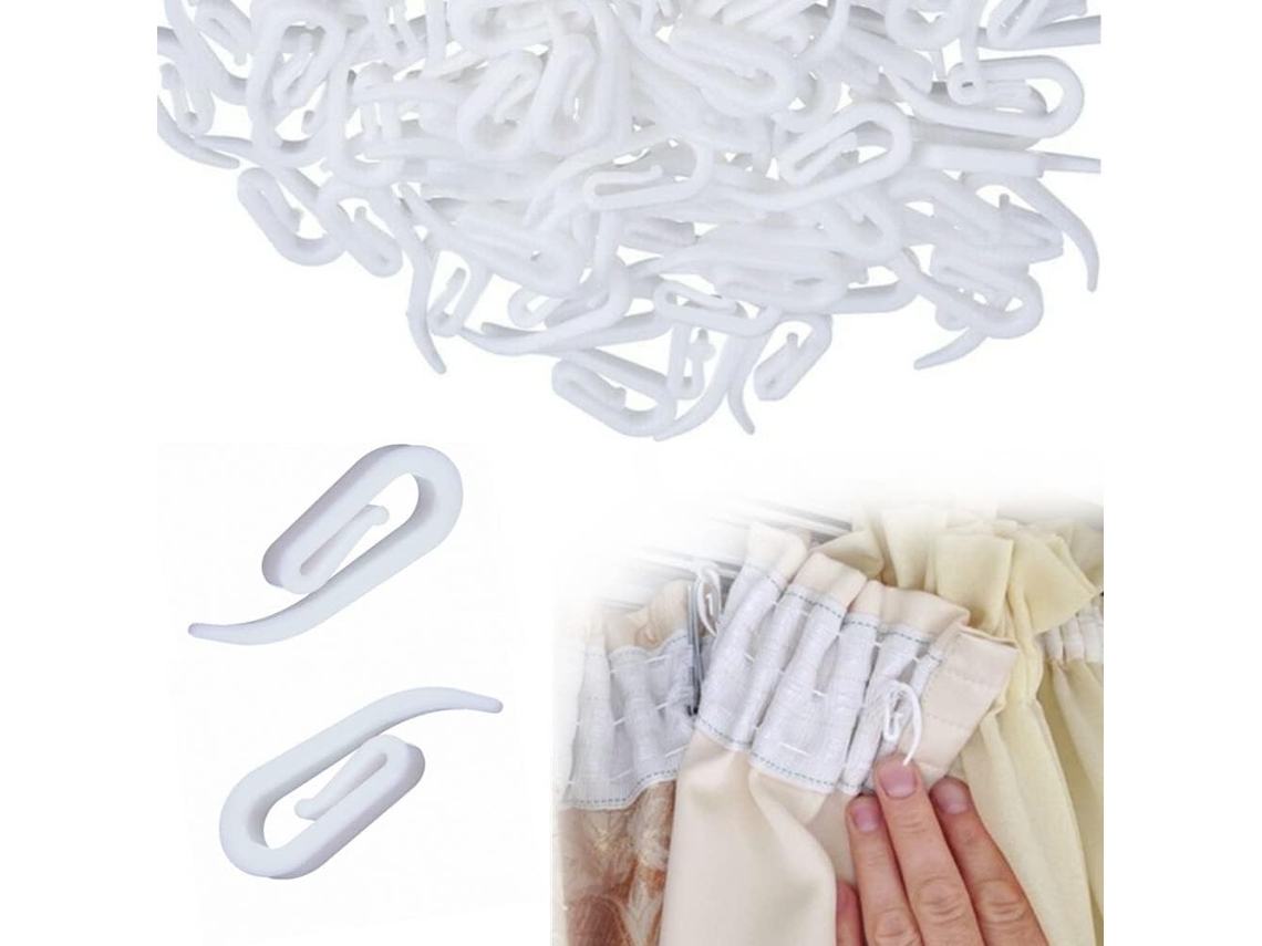 Ganchos de plástico para cortinas, blancos, paquete de 100, 28 ganchos Vayotoy
