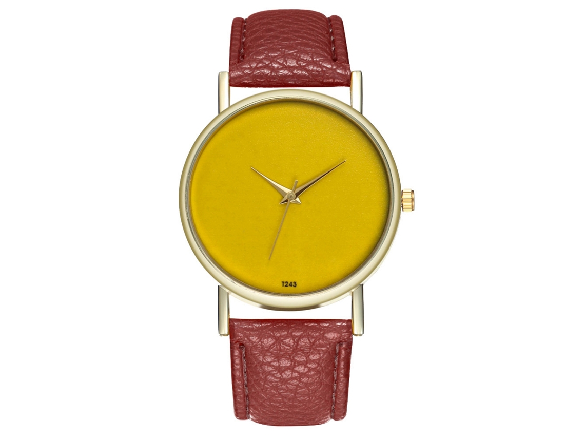Reloj De Cuarto De Pulsera Con Correa De Cuero Moda Para Mujer Y Hombre Café