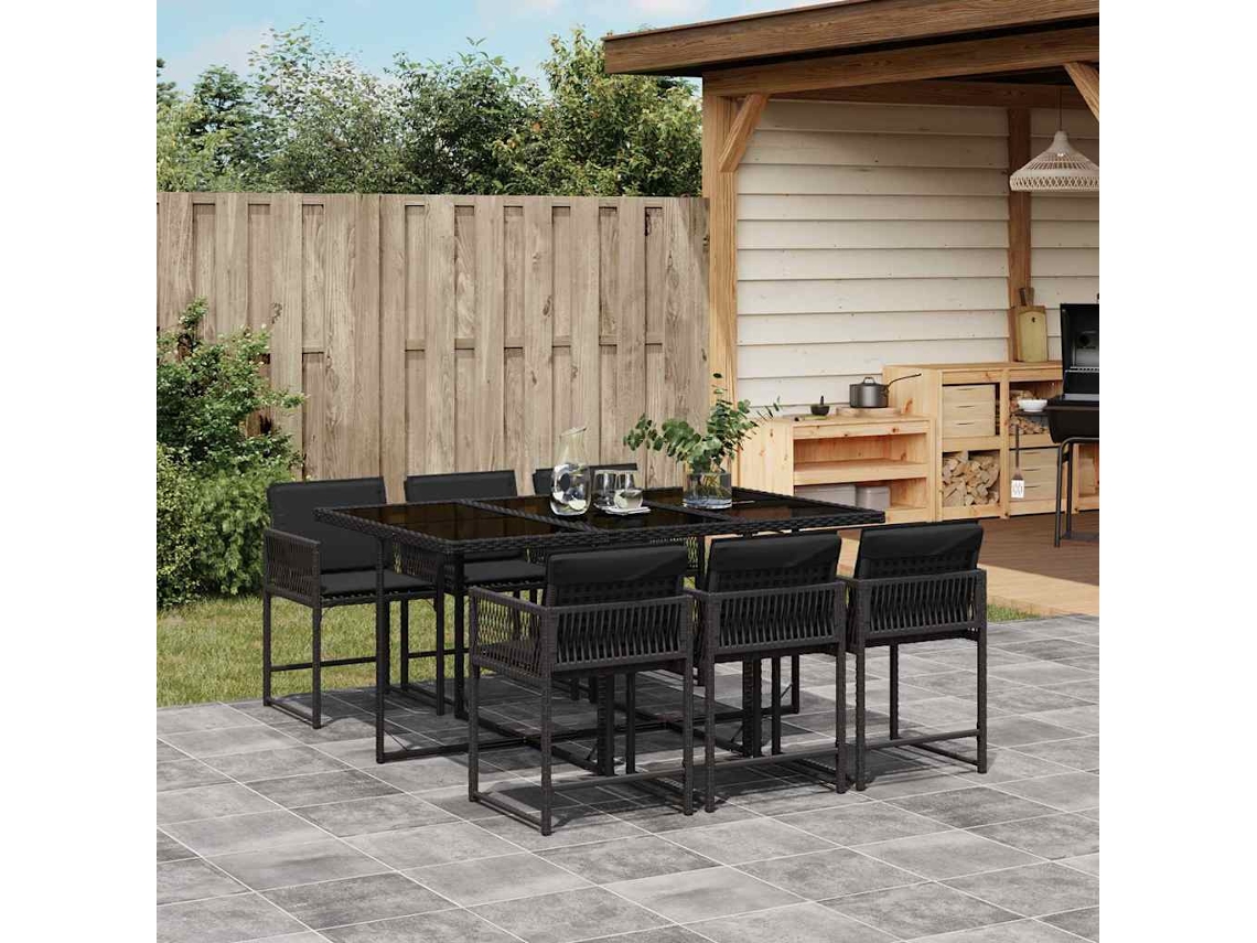 Juego de comedor de jardín de 7 piezas con cojines de mimbre negros de DKD Home Decor