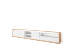 Mueble para TV, 310x37x50cm, para televisores de hasta 80'', color blanco y roble claro.