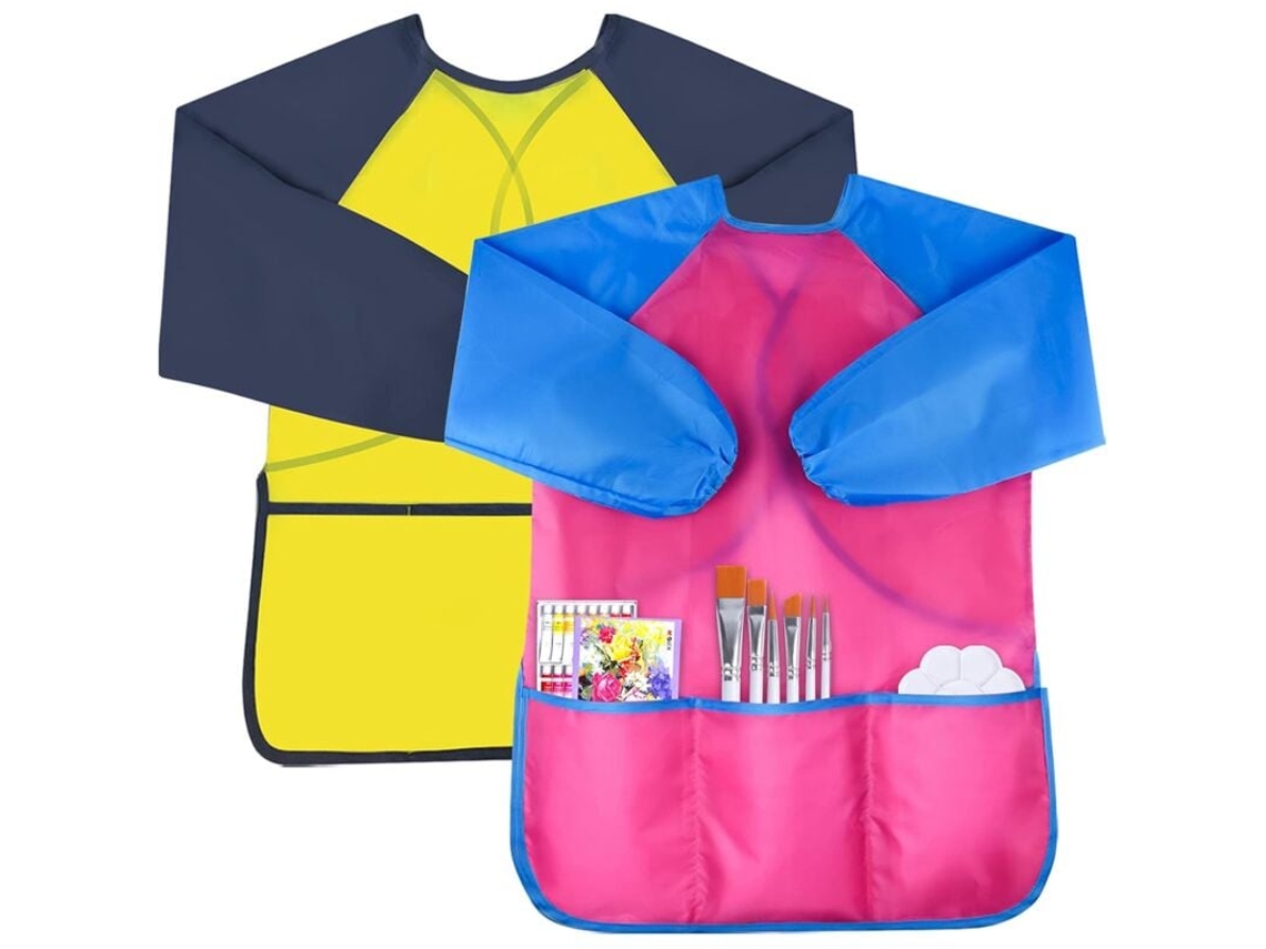 TRUYUETY Avental De Pintura Infantil, Pacote Com 2, Avental De Arte À Prova Dágua Para Crianças, Com Manga Comprida E 3 Bolsos, Capa Protetora, Avental De Art
