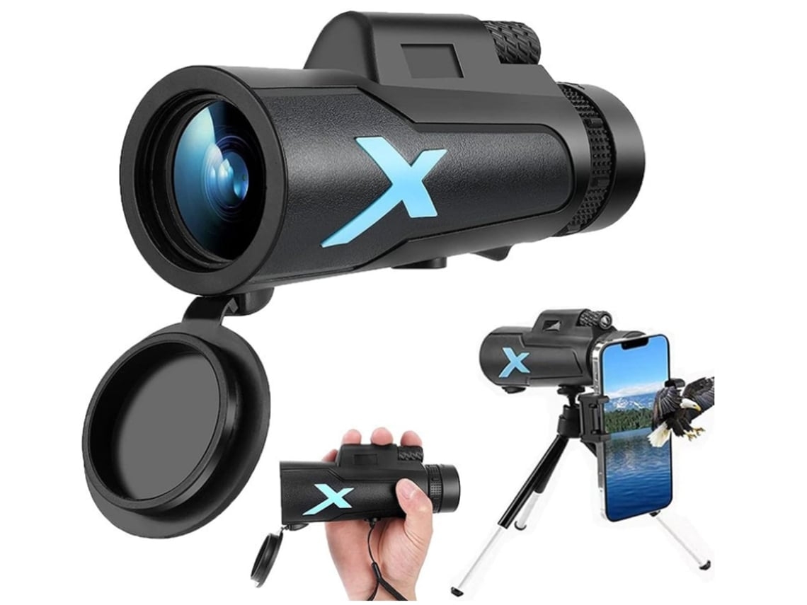 Monoculares Bak 4 HD de 12x50 para adultos, impermeables, de alta potencia, compactos, con trípode y adaptador para teléfono, color negro
