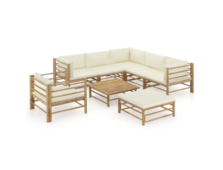 MAISON EXCLUSIVE Set de muebles de jardín 8 piezas bambú y cojines blanco crema
