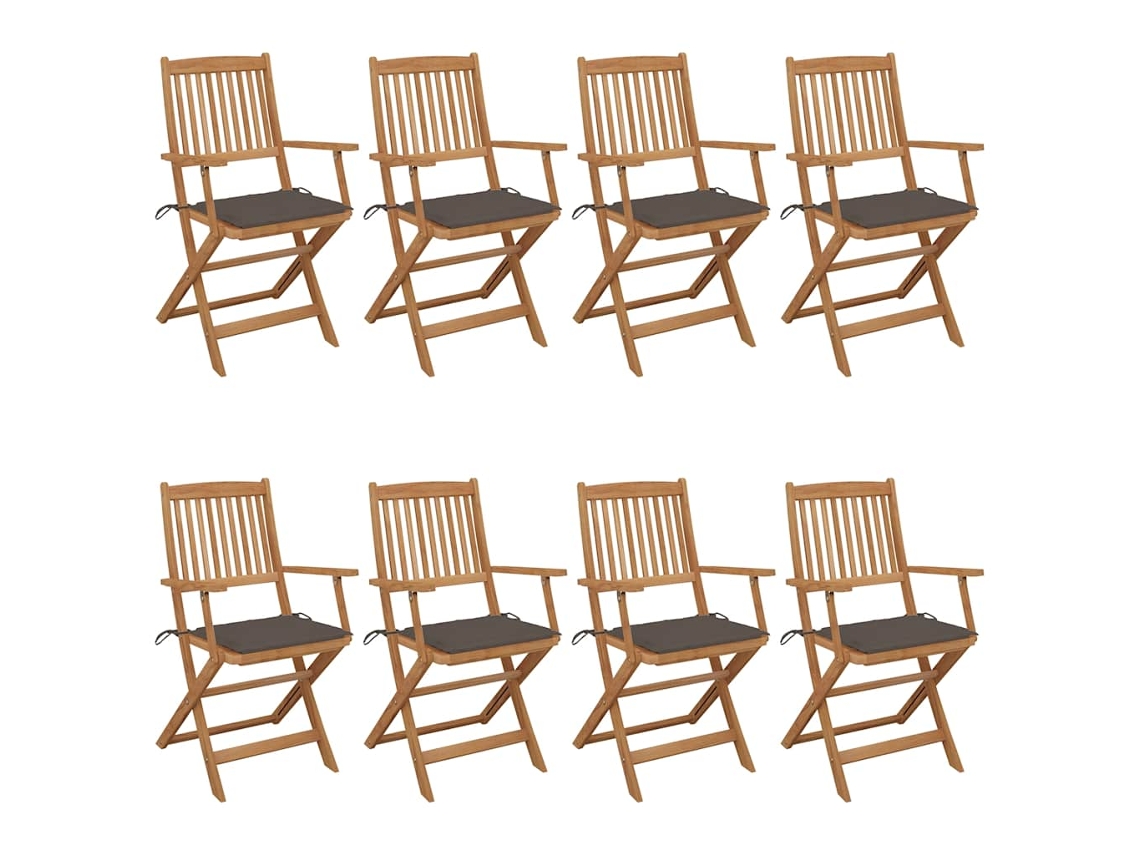 Sillas de jardín plegables DKD Home Decor de 8 piezas con cojines de acacia maciza