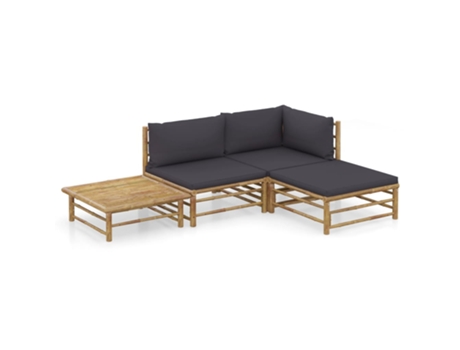 MAISON EXCLUSIVE Set de muebles de jardín 4 piezas bambú con cojines gris oscuro