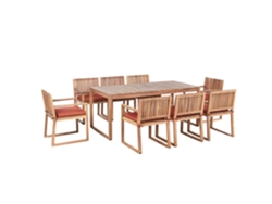 Conjunto De Jantar De Exterior Para 8 Pessoas Beliani Sassari Premium De Madeira De Acácia Certificada Castanho 180x90x75
