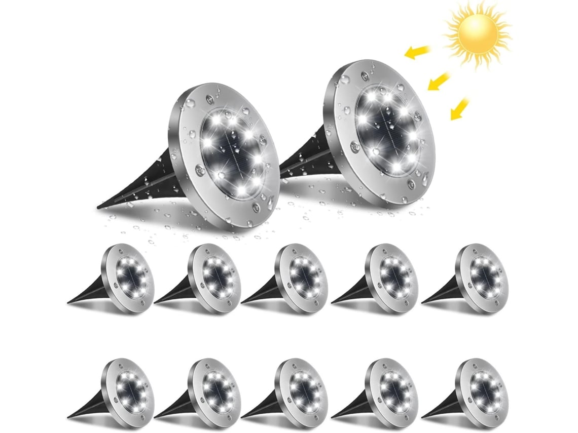 Foco exterior, 8 luces LED blancas frías mejoradas para patio, luces solares con encendido y apagado automático, fácil de usar.