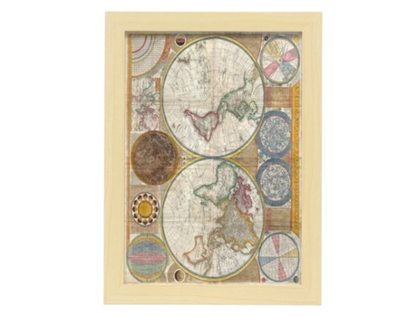NACNIC Pósters Geográficos En Vintage Mapamundi En Hemisferios De 1794 Ilustraciones De Antiguos Mapamundis En Tonos Sepia Tamaño A3 Con Marco Negr...