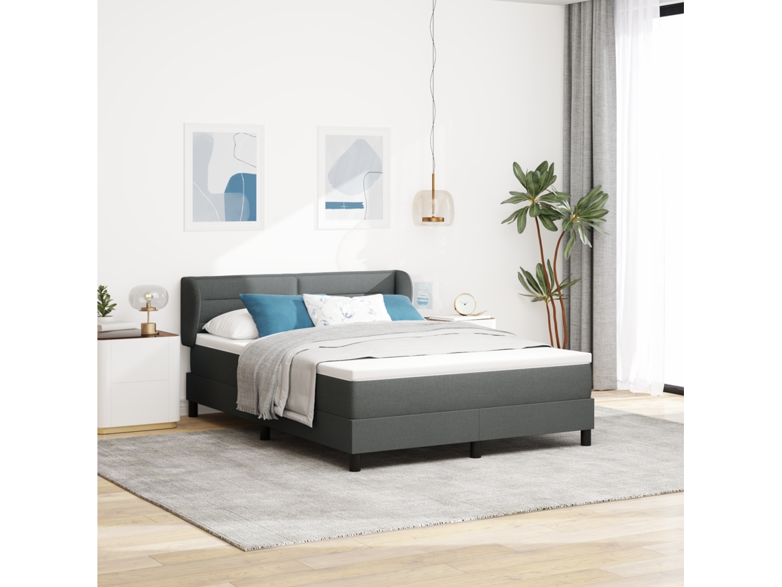 Cama Con Somier Y Colchón Gris Oscuro 140x200 Cm Tela