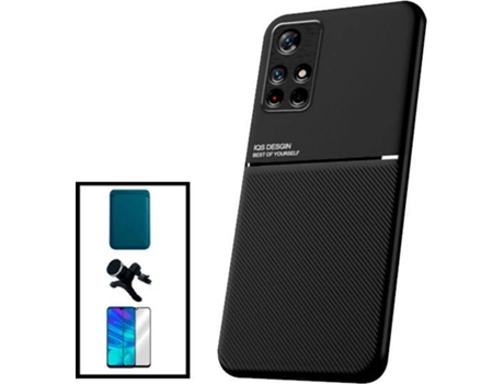 Kit Funda Magnetic Lux, Magnetic Wallet Azul, 5D Full Cover y Soporte Magnético de Coche Reforzado Xiaomi Poco M4 Pro 5G PHONECARE Negro