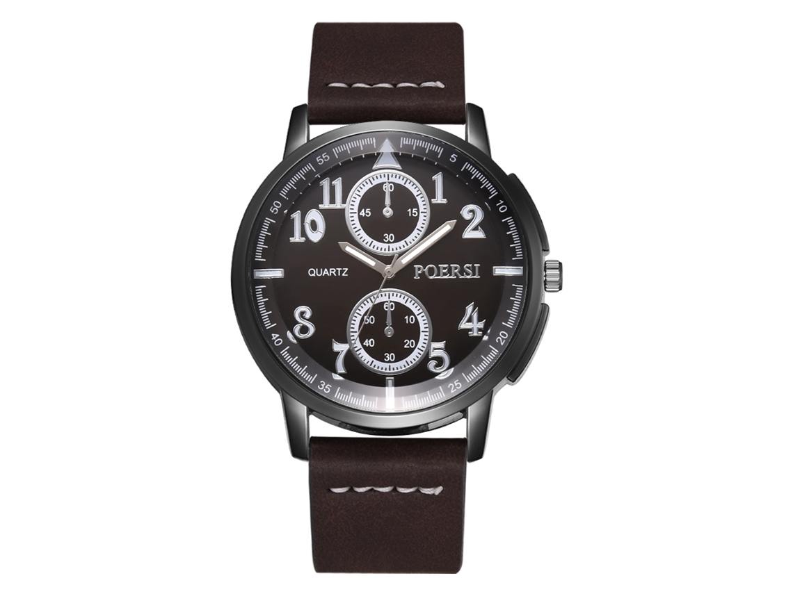 Reloj De Pulsera De Negocios Simple Para Hombre Con Correa De Pu Marrón Oscuro Cuarzo