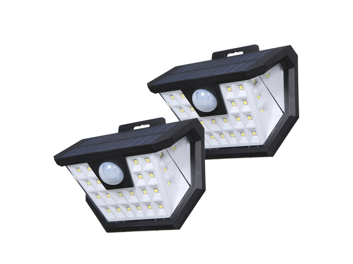 Lámpara Solar De Exterior De 3,7 V Y 1,6 W Con 28 Led, Sensor De Movimiento Pir, Ip65, 2 Unidades.