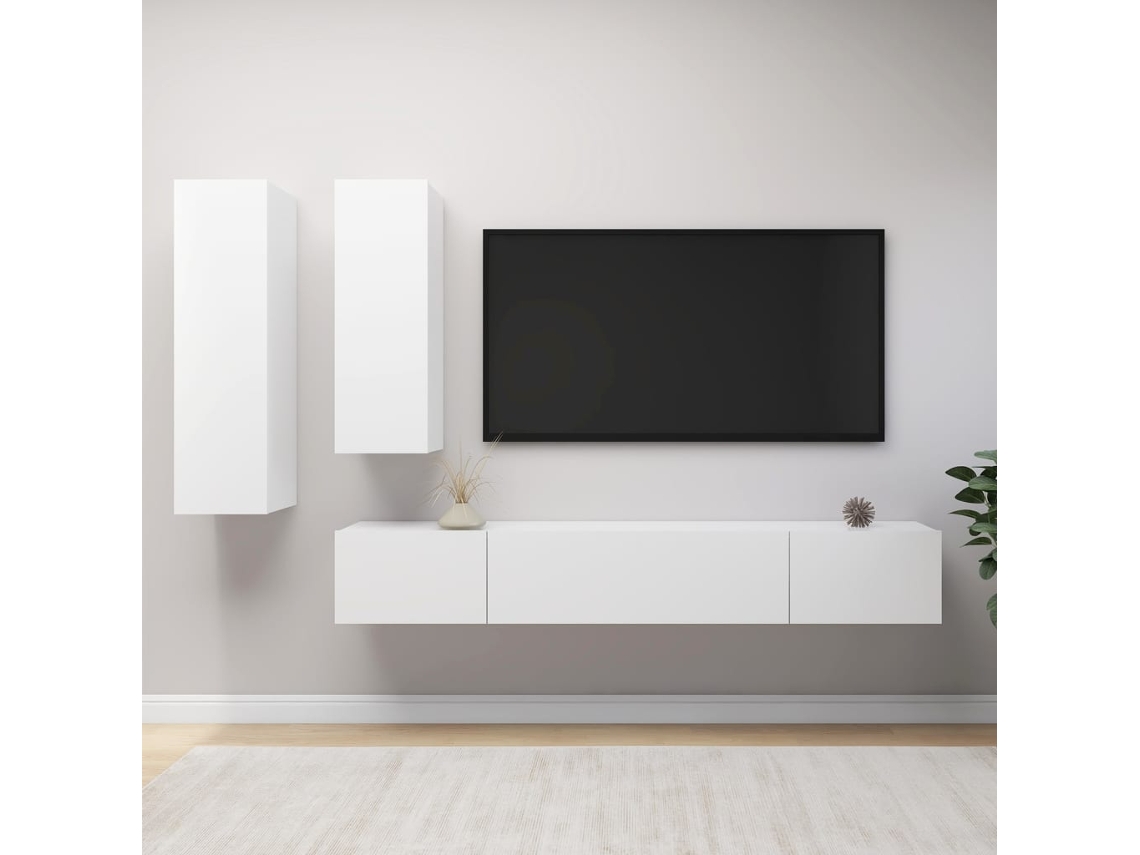 Conjunto de 4 muebles de TV con derivados de madera, blanco, DKD HOME DECOR