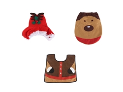 Juego De 3 Piezas: Funda Para Asiento De Inodoro Con Diseño De Alce Navideño, Decoración Para Baño, Toalla, Alfombrilla, Regalo.