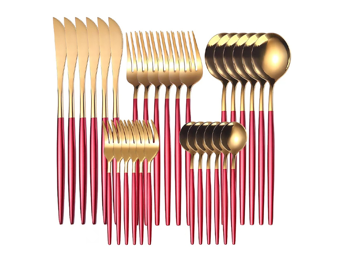 Conjunto de Talheres de Aço Inoxidável 30 Und-Vermelho GERTIZ