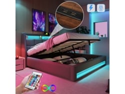 Cama Led Usb De 140x200 Mm Con Almacenamiento De Metal Para Ropa De Cama (colchón No Incluido)