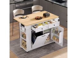Isla De Cocina Móvil 120×40-70×92 Cm - Mesa Extensible, Con Compartimento Para Basura Y Toallero, Blanco