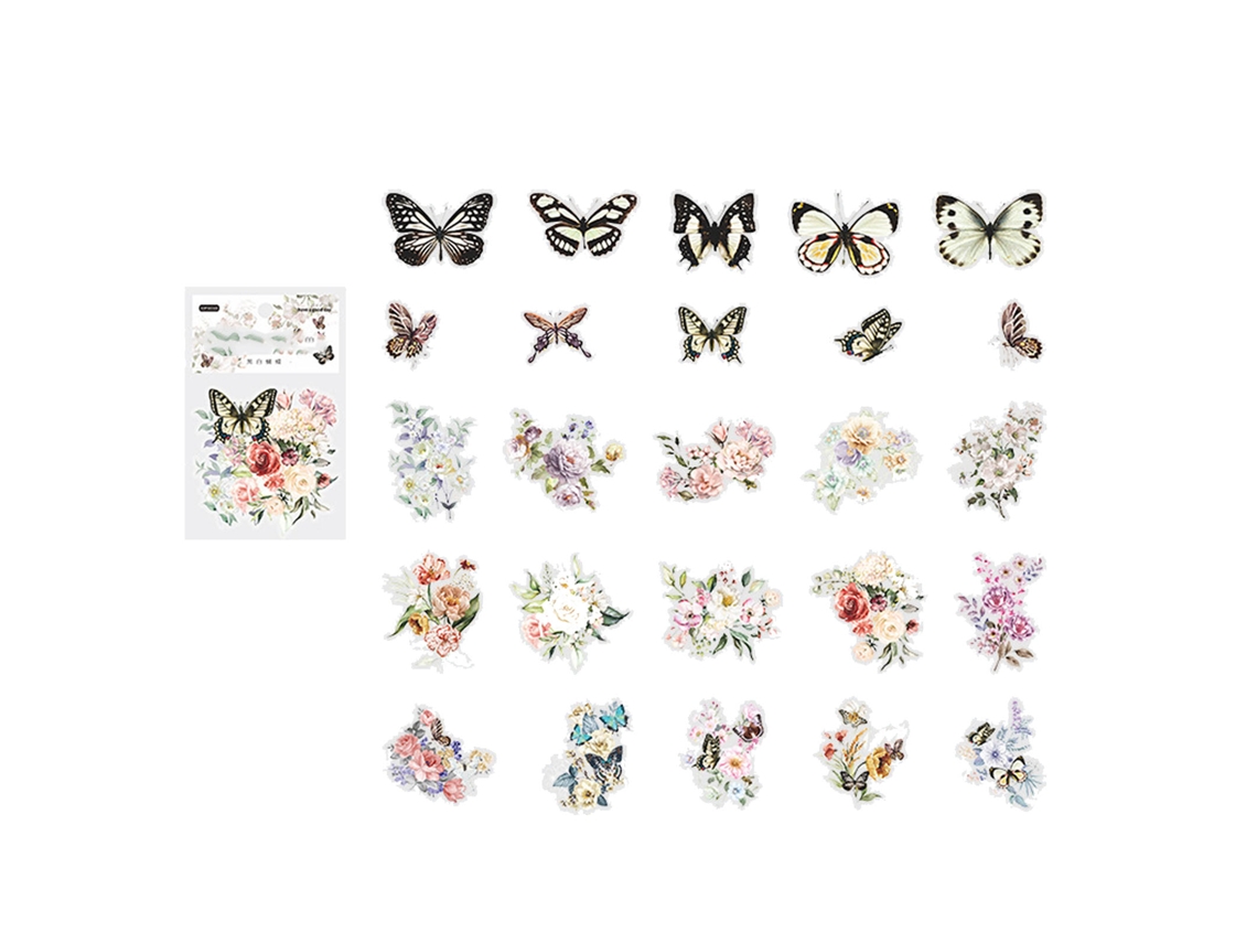 50 pegatinas autoadhesivas de mariposas y flores para scrapbooking y decoración DIY