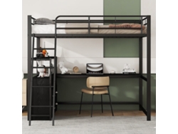 Cama Alta 140x200cm - Escritorio Esquinero Con Cajones - En Mdf Y Metal - Negro