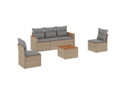 Conjunto de 6 sofás de jardín con cojines, mimbre, beige mixto, EXCLUSIVO DE LA CASA