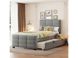 Cama Tapizada De 90x190 Cm Con Cama Nido En Terciopelo Gris.