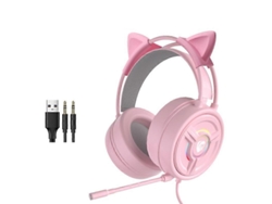 Auriculares con cable y micrófono Hengrongshen de 3,5 mm para juegos Pantsan Psh 200 con orejas de gato en color rosa