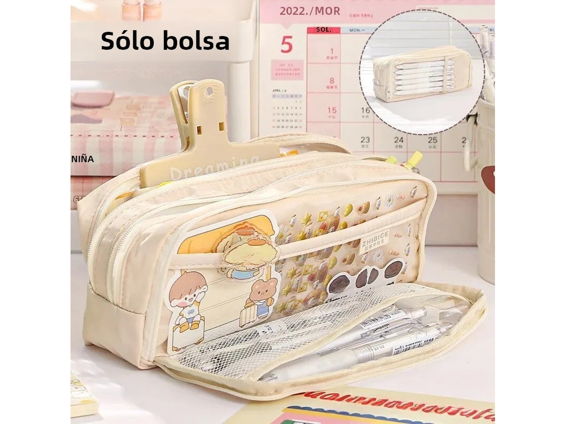 (beige) Estuche Transparente De Cinco Capas, Gran Capacidad Y Diseño Ligero.