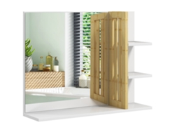 Espejo de baño con 4 estantes de madera, espejo de baño moderno de pared con estantes, 45x15x58,5 cm, blanco