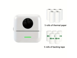 Mini Impresora Sin Tinta Hd Etiquetas Fotos, Incluye 5 Rollos Papel +5 Cinta Adhesiva.