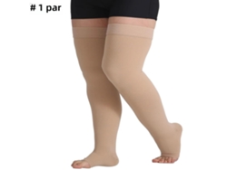 Medias de compresión hasta el muslo con puntera abierta, 20-30 mmHg Mdug (beige, talla S)