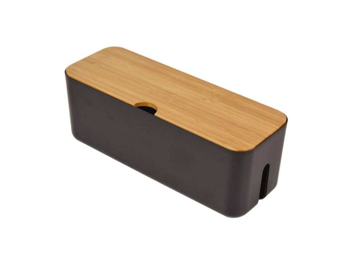 Caja Organizadora De Cables Pequeña, Blanca, Para Enchufes Y Cables, Con Tapa De Bambú Ydp